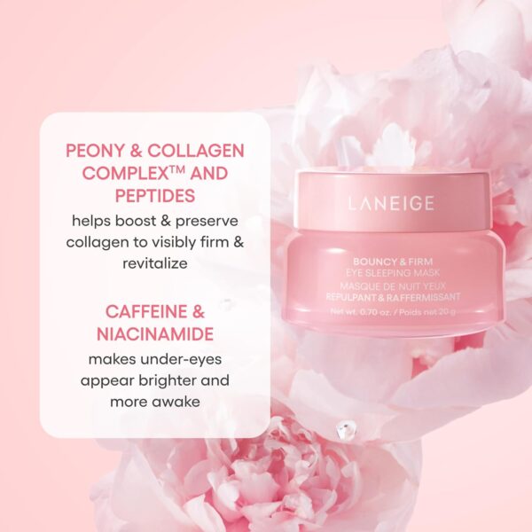 LANEIGE Bouncy & Firm Eye Sleeping Mask: Brightening Eye Care for Puffiness & Hydration with Peony & Collagen Complex, Ceramide, & 5D Hyaluronic Acid