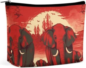 Makeup Bag for Women Cosmetic Bags Elephants Red Travel Toiletry Bag Cute Zipper Make Up Bags Large Capacity Make Up Case Organizer Portable Makeup Pouch for Travelling Gift