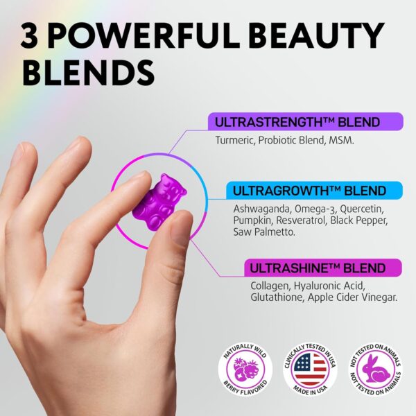 Hair Skin and Nails Gummies with Biotin Collagen Keratin Astragalus - Hair Growth Supplement & Hair Vitamins for Hair Loss for Women & Men, Hair Skin and Nails Multivitamin B7 Gummies, 60 Gummy Bears