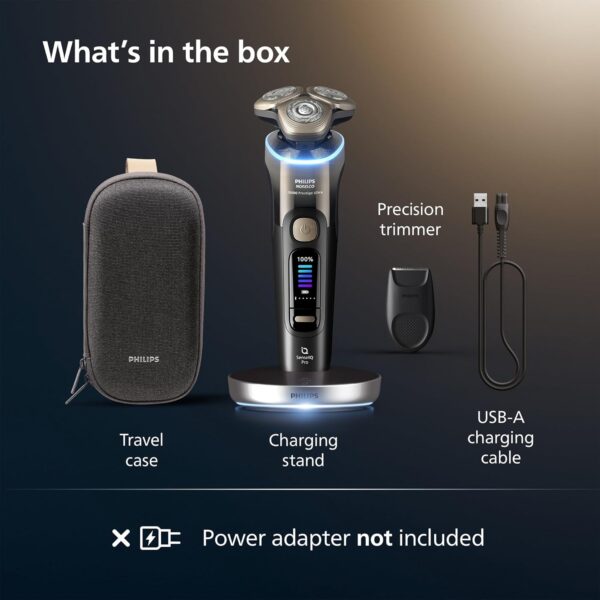 Philips Norelco Shaver i9000 Prestige Ultra, Wet & Dry Electric Shaver, Black Gradient, SenseIQ Pro Technology, Triple Lift & Cut System, 360 Rotating NanoTech Precision Blades, 5 Modes, XP9405/84