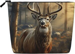 Linen Makeup Bag For Women, Waterproof Travel Cosmetic Organizer Lightweight Zipper Travel Toiletry Bag Organizer Deer Hunting Season Makeup Brushes Storage Bag