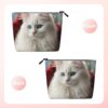 Linen Makeup Bag For Women, Waterproof Travel Cosmetic Organizer Lightweight Zipper Travel Toiletry Bag Organizer Cute White Cat Makeup Brushes Storage Bag