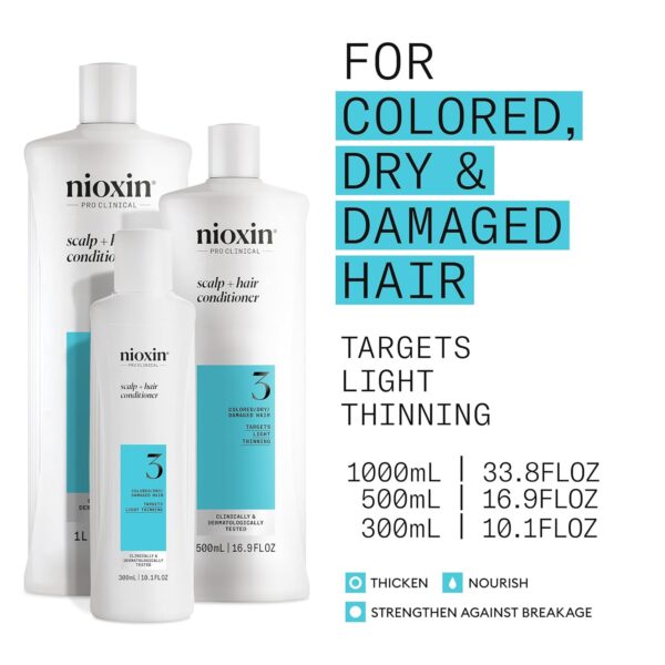 Nioxin System 3 Scalp + Hair Thickening Conditioner for Colored, Dry, & Damaged Hair with Light Thinning | Maintain Vibrant Color | Strengthen & Nourish with Niacinamide & Biotin | Promotes Vitality