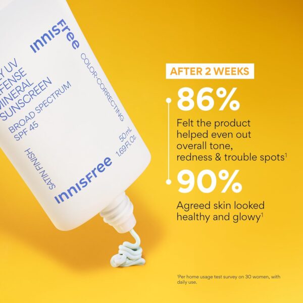 innisfree Daily Mineral UV Defense SPF 45 Face Sunscreen with Green Tint, Hyaluronic Acid, Korean Skincare, Color Correcting Formula