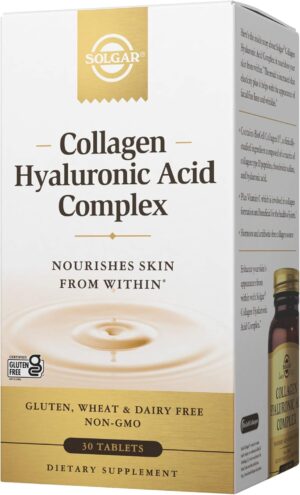 Solgar Collagen Hyaluronic Acid Complex, 30 Tablets - Hydrolyzed Collagen Type 2 - Helps with Fine Lines & Wrinkles - Boosts Skin Collagen & Elasticity - Non-GMO, Gluten & Dairy Free - 30 Servings