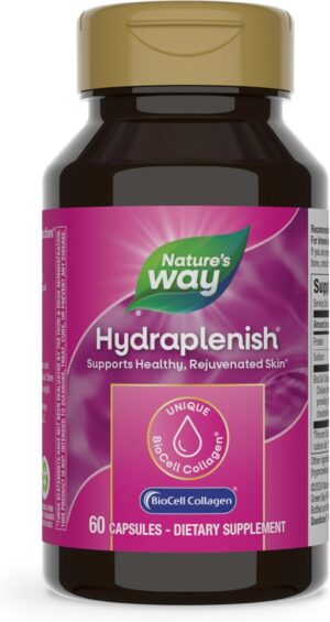 Nature's Way Hydraplenish, with Unique BioCell Collagen, Hyaluronic Acid, Promotes Collagen Production and Elasticity for Healthy Skin*, 60 Capsules (Packaging May Vary)