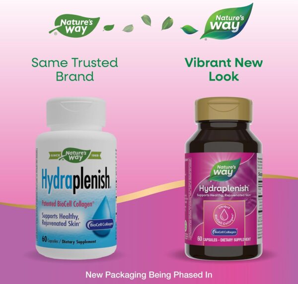 Nature's Way Hydraplenish, with Unique BioCell Collagen, Hyaluronic Acid, Promotes Collagen Production and Elasticity for Healthy Skin*, 60 Capsules (Packaging May Vary)