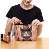 Makeup Bag for Women Cosmetic Bags Cat Holding A Cane Travel Toiletry Bag Cute Zipper Make Up Bags Large Capacity Makeup Case Organizer Portable Makeup Pouch for Travelling Gift
