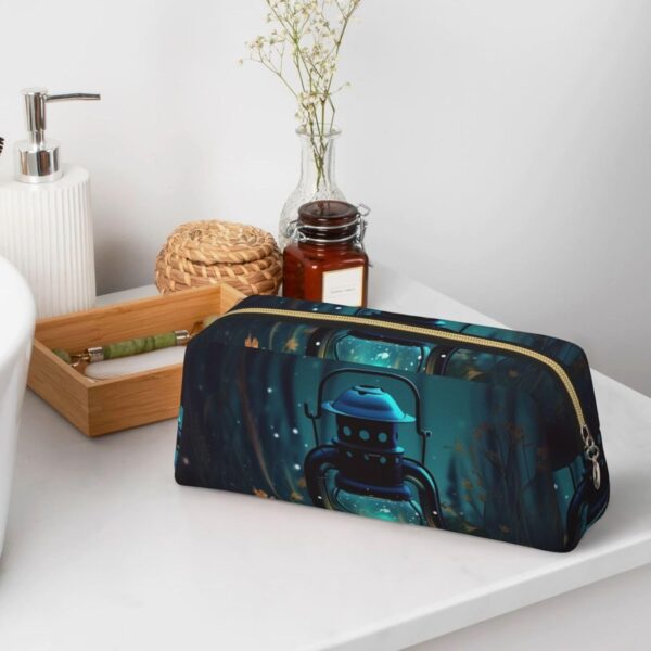 Fireflies And Lantern Leather Pencil Case Large Capacity Pen Pouch,Zipper Makeup Bag For Women Men Travel Toiletry Bags Waterproof Cosmetic Bag Wide-Open Coin Pouch Purse