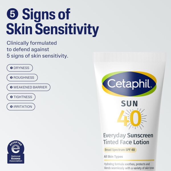 CETAPHIL Everyday Sunscreen Tinted Lotion for Face, 1.7 fl oz, 100% UVA/UVB Mineral Sunscreen: Titanium Dioxide & Zinc Oxide, SPF 40, For Sensitive Skin