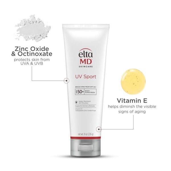 EltaMD UV Sport Sunscreen Lotion, SPF 50 Body Sunscreen, Water and Sweat Resistant, Oil-Free, Zinc Oxide Formula