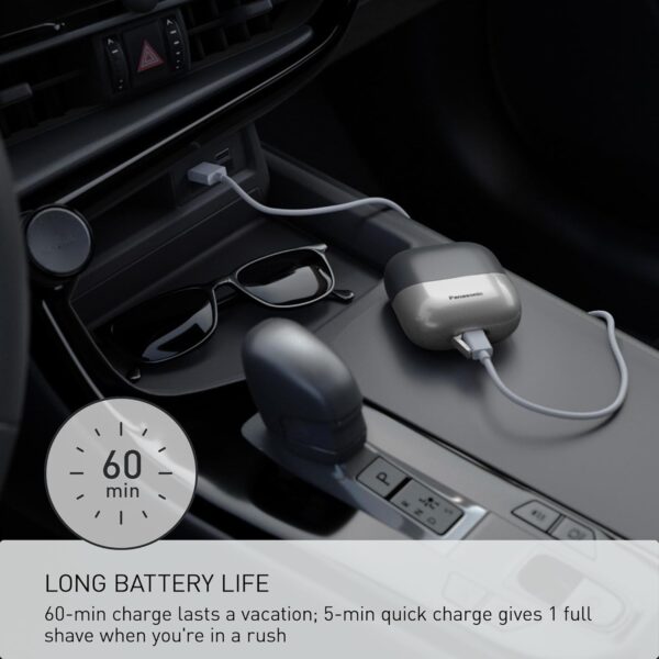 Panasonic Swipe Right Travel Shaver for Men, Portable Electric Razor with USB-C Charging, 3-Blade Cutting System and Beard Sensor Technology, Wet/Dry Use - ES-CM3A-K