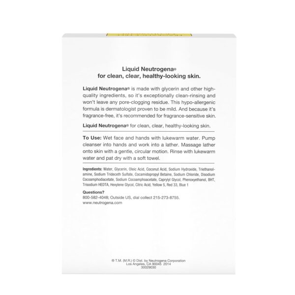 Neutrogena Liquid Fragrance-Free Gentle Facial Cleanser with Glycerin, Hypoallergenic & Oil-Free Mild Face Wash Unscented, 8 Fl Oz