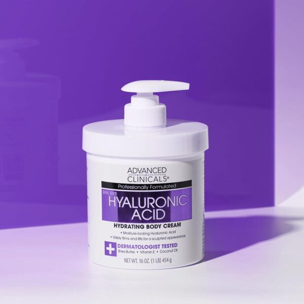 Advanced Clinicals Hyaluronic Acid Moisturizer Body Cream W/Vitamin E | Hydrating Cream & Body Lotion For Women & Men To Help Improve Look of Wrinkles, Dry Skin, Crepey Looking Skin, 16 Ounce