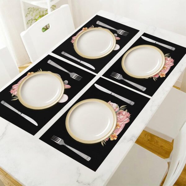 Floral Perfume Bottle Illustration Placemats Washable PVC Table Mats Kitchen Table Placemat for Indoor Outdoor