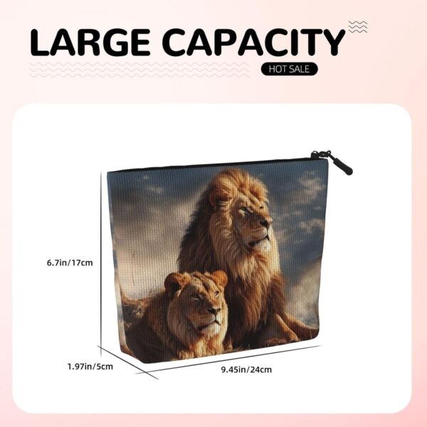 Linen Makeup Bag For Women, Waterproof Travel Cosmetic Organizer Lightweight Zipper Travel Toiletry Bag Organizer Two Lions Makeup Brushes Storage Bag