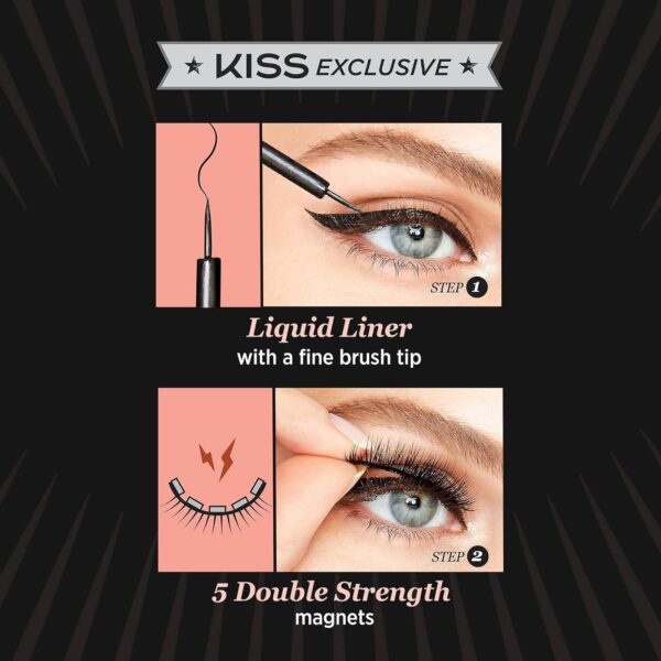 KISS Magnetic False Eyelashes, 'Lure', 12 mm, Includes 1 Pair Of Magnetic Lashes, Magnetic Lash Eyeliner, Contact Lens Friendly, Easy to Apply, Reusable Strip Lashes
