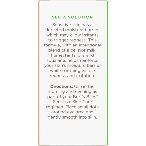 Burt's Bees Calming Eye Cream With Aloe and Rice Milk, Moisturizes Without Causing Redness or Irritation, 98.7 Percent Natural Origin Skin Care, 0.5 oz. Bottle
