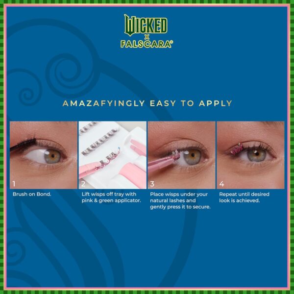 WICKED X FALSCARA False Eyelashes, ‘Munchkinland’, 8mm-10mm Natural Volume, Multicolored Glitter, Lash Extension Kit Includes Mini BOND NET WT 4.5 G (0.15 Oz.), Mini Applicator, & 10 Lash Clusters