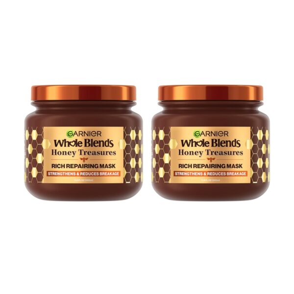 Garnier Whole Blends Honey Treasures Repairing Mask, for Dry, Damaged Hair, 11.5 Fl Oz, 2 Count (Packaging May Vary)