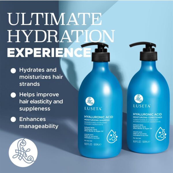 Luseta Hyaluronic Acid Moisturizing Shampoo & Conditioner Set for Dry and Damaged Hair, Sulfate Free Shampoo and Conditioner for Women Infused with Argan Oil and Shea Butter Paraben-Free2 x 16.9oz