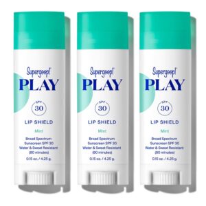 Supergoop! PLAY Lip Shield SPF 30 with Mint - 3 Pack - Hydrating, SPF Lip Balm - Moisturizing Lip Treatment For Dry Cracked Lips - Broad Spectrum UV Protection