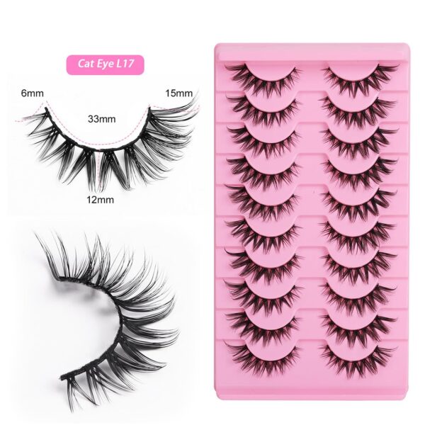 Russian Strip False Eyelashes Thick Volume 12mm Wispy Faux Mink Lashes 8D Volume Long Cat Eye Lashes Dramatic (Cat Eye L17)