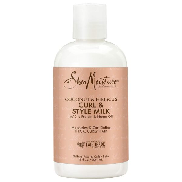 SheaMoisture Fair Trade Sulfate Free Coconut Hibiscus Curl & Style Milk with Silk Protein & Neem Oil For Thick, Defined, Curly Hair 8 oz