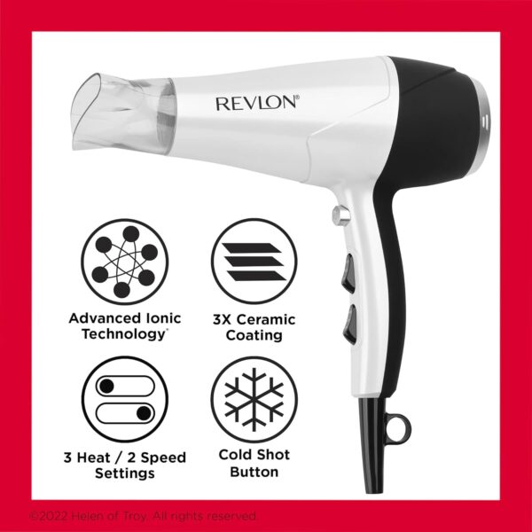REVLON Volume Booster, Hair Dryer with Curl Enhancing Diffuser | Increase Volume, Decrease Frizz and Damage, Fast Drying, 1875 Watts (White)