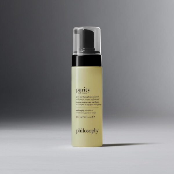 philosophy purity made simple pore purifying foaming facial cleanser - with papaya enzyme & glycolic acid - face wash removes dirt and impurities from pores - 5 fl oz