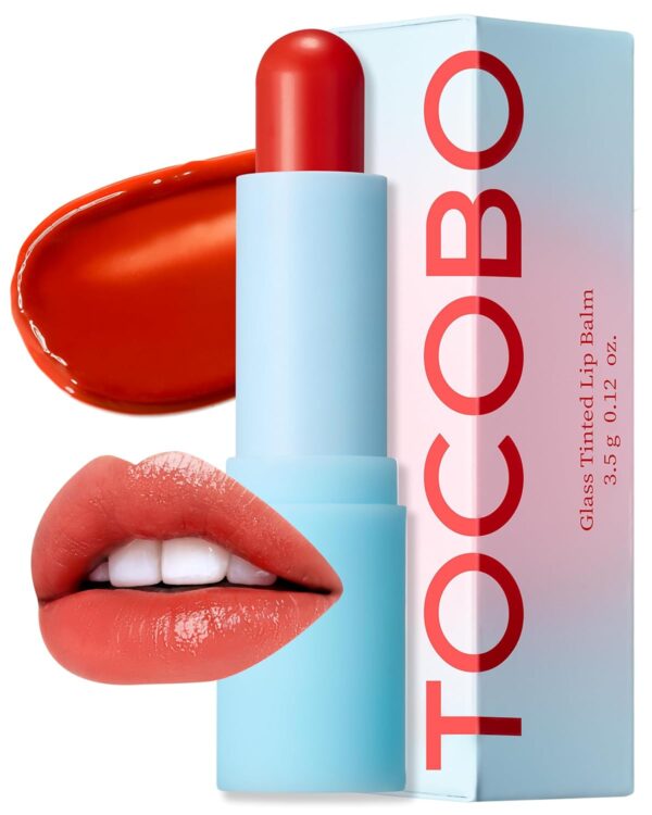 TOCOBO Glass Tinted Lip Balm 013 Tangerine Red 0.67 oz /19g | Glow Moisturizing Vegan Lip Balm & Vivid Tinted Transparent Color