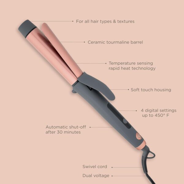Hairitage Curl Envy Hair Curling Iron 1 1/4 Inch - Ceramic Tourmaline Curling Iron 1.25' Barrel - Silky Smooth + Bouncy Curls - 4 Digital Heat Settings up to 450 Degrees - Auto Shut-Off