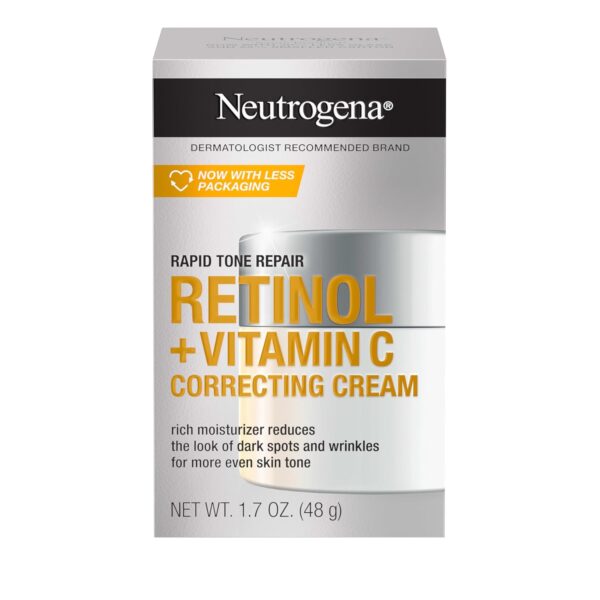 Neutrogena Retinol + Vitamin C Correcting Cream, Rapid Tone Repair Face & Neck Cream with Hyaluronic Acid for Dark Spots, Fine Lines & Wrinkles, 1.7 oz