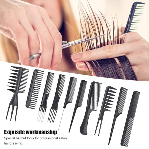 10Pcs Professional Hair Comb Set Barber Styling Tool Hair Brush Combs For Salon Home Use PP Material Black Various Sizes