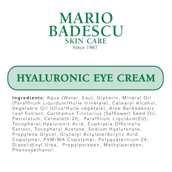 Mario Badescu Eye Cream for Dark Circles and Puffiness – Hyaluronic, Caffeine or Glycolic – Hydrating, Firming and Anti Aging Overnight Under Eye Care Treatment for Fine Lines and Wrinkles