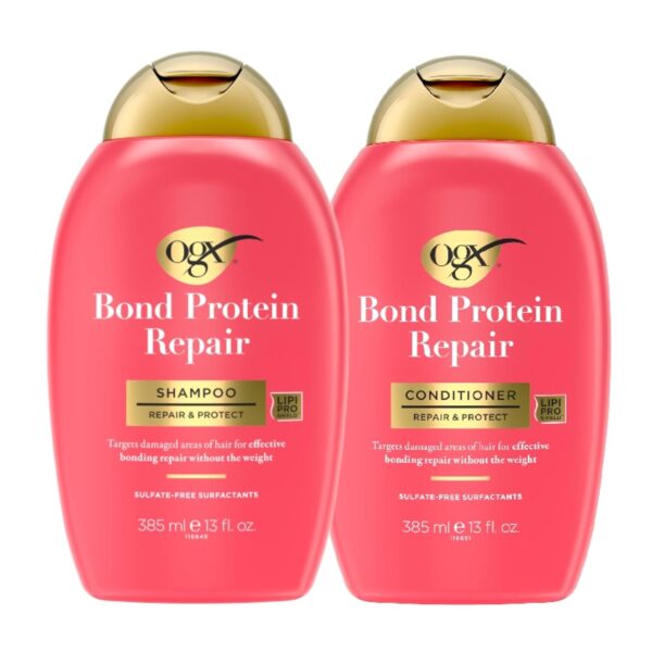 OGX Repair + Protect Bond Protein Repair Shampoo + Conditioner, Targets Damaged Areas of Hair for Effective Bond Repair, Sulfate-Free Surfactants, 13 fl. Oz (Pack of 2)