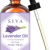 SIVA Lavender Essential Oil - 4 Fl Oz – Natural Lavender Oil - for Diffuser, Face, Skin Care, Aromatherapy, Hair Care, Scalp and Body Massage - with Dropper