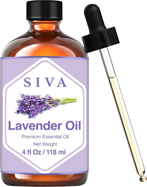 SIVA Lavender Essential Oil - 4 Fl Oz – Natural Lavender Oil - for Diffuser, Face, Skin Care, Aromatherapy, Hair Care, Scalp and Body Massage - with Dropper