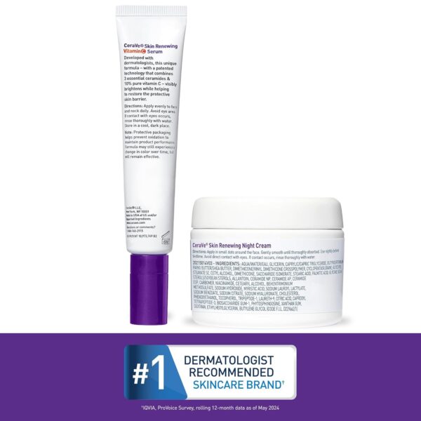 CeraVe Vitamin C Serum and Night Cream Skin Care Set, Brightening Serum with 10% Pure Vitamin C & Night Moisturizer with Peptides + Hyaluronic Acid, Travel Essentials, 1oz Vit C + 1.7oz Moisturizer