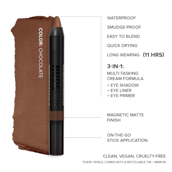 Nudestix Magnetic Matte Eye Color Pencil, Eyeshadow + Eyeliner + Eyelid Primer, Cream Makeup Stick, Long Lasting, Waterproof
