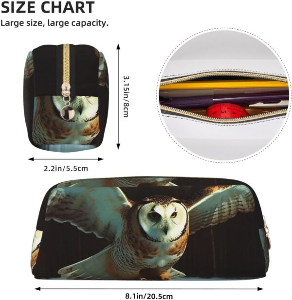 Flying Owl Pencil Pouch Large Capacity Pencil Case Leather Cosmetic Bag Office Desk Organizer Coin Pouch Portable Zipper Toiletry Bag for Travel Outdoor