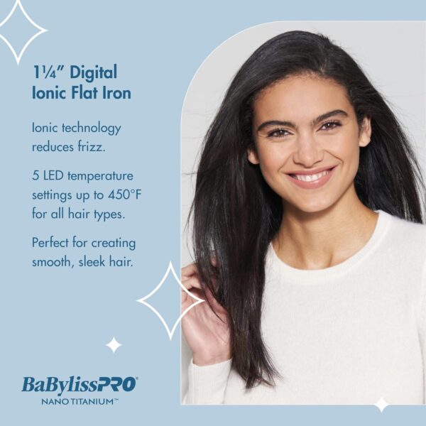 BabylissPRO Nano Titanium Ionic Hair Straightener, Professional Flat Iron For All Hair Types