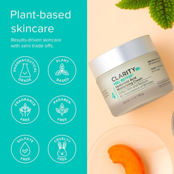 ClarityRx Feel Better Hyaluronic Acid Face Moisturizer, Natural Plant-Based Moisturizing Cream with Jojoba Oil & Hyaluronic Acid for Hydration, Smooths Dry, Aging Skin, Paraben & Cruelty Free