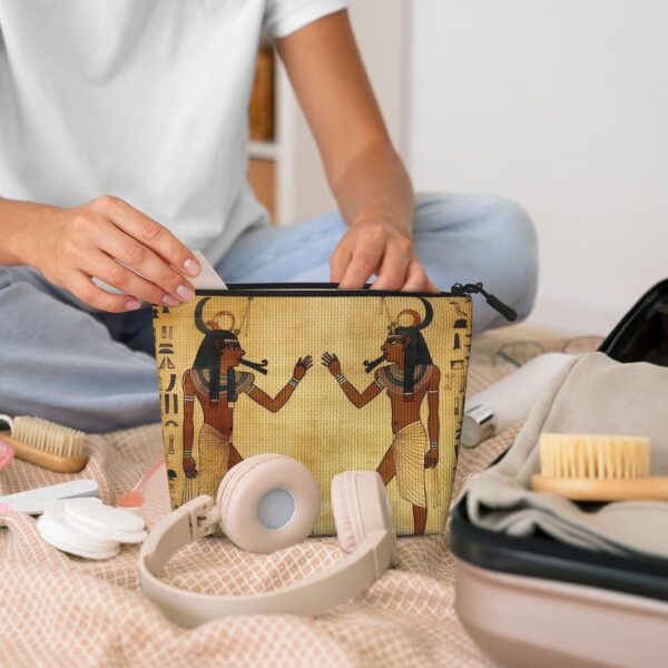 Linen Makeup Bag For Women, Waterproof Travel Cosmetic Organizer Lightweight Zipper Travel Toiletry Bag Organizer Ancient Egyptian Makeup Brushes Storage Bag