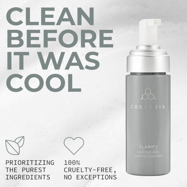 COSMEDIX Clarify Salicylic Acid Foaming Face Wash for Women & Men - Exfoliating Facial Cleanser for Sensitive & Blemish-Prone Skin - Gentle Facewash with Aloe Vera for Glowing Skin, Gluten Free