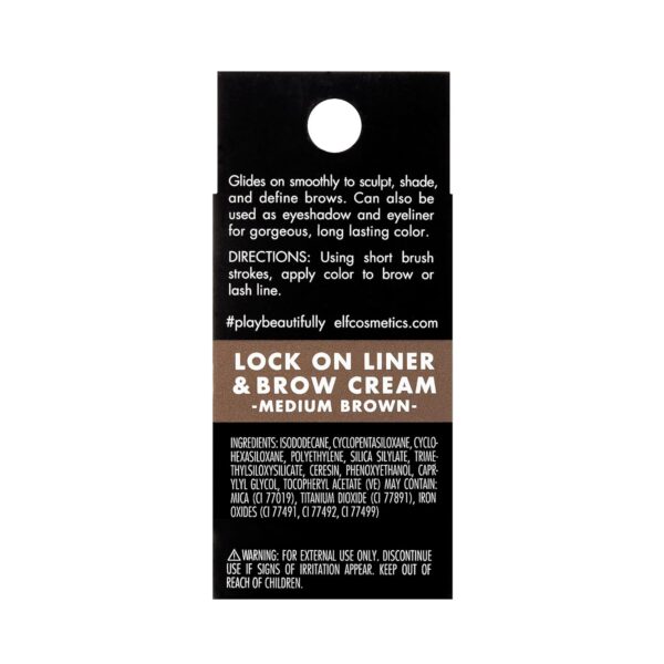 e.l.f. Lock On Liner And Brow Cream Sculpts and Defines Eyebrows Medium Brown 0.19 Oz (5.5g)