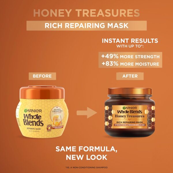 Garnier Whole Blends Honey Treasures Repairing Mask, for Dry, Damaged Hair, 11.5 Fl Oz, 2 Count (Packaging May Vary)