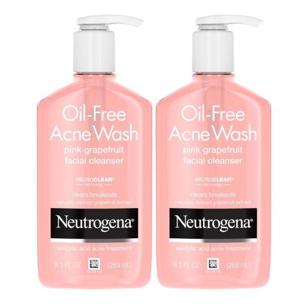 Neutrogena Oil-Free Pink Grapefruit Pore Cleansing Acne Wash and Daily Liquid Facial Cleanser with 2% Salicylic Acid Acne Medicine and Vitamin C, Twin Pack, 9.1 fl. oz, 2 Pack