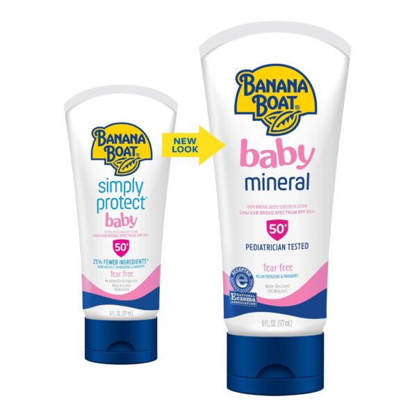 Banana Boat 100% Mineral Baby Sunscreen Lotion SPF 50 Twin Pack | SPF 50 Sunscreen for Babies, Baby Sunblock Lotion, Oxybenzone-Free, 6oz each