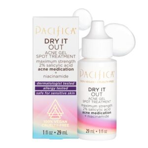 Pacifica Acne Spot Treatment & Pimple Cream – Dry It Out Gel with 2% Salicylic Acid, Witch Hazel, Niacinamide – Dries Blemishes Overnight, Fights Breakouts & Redness, For Teens & Adults, Vegan Clean
